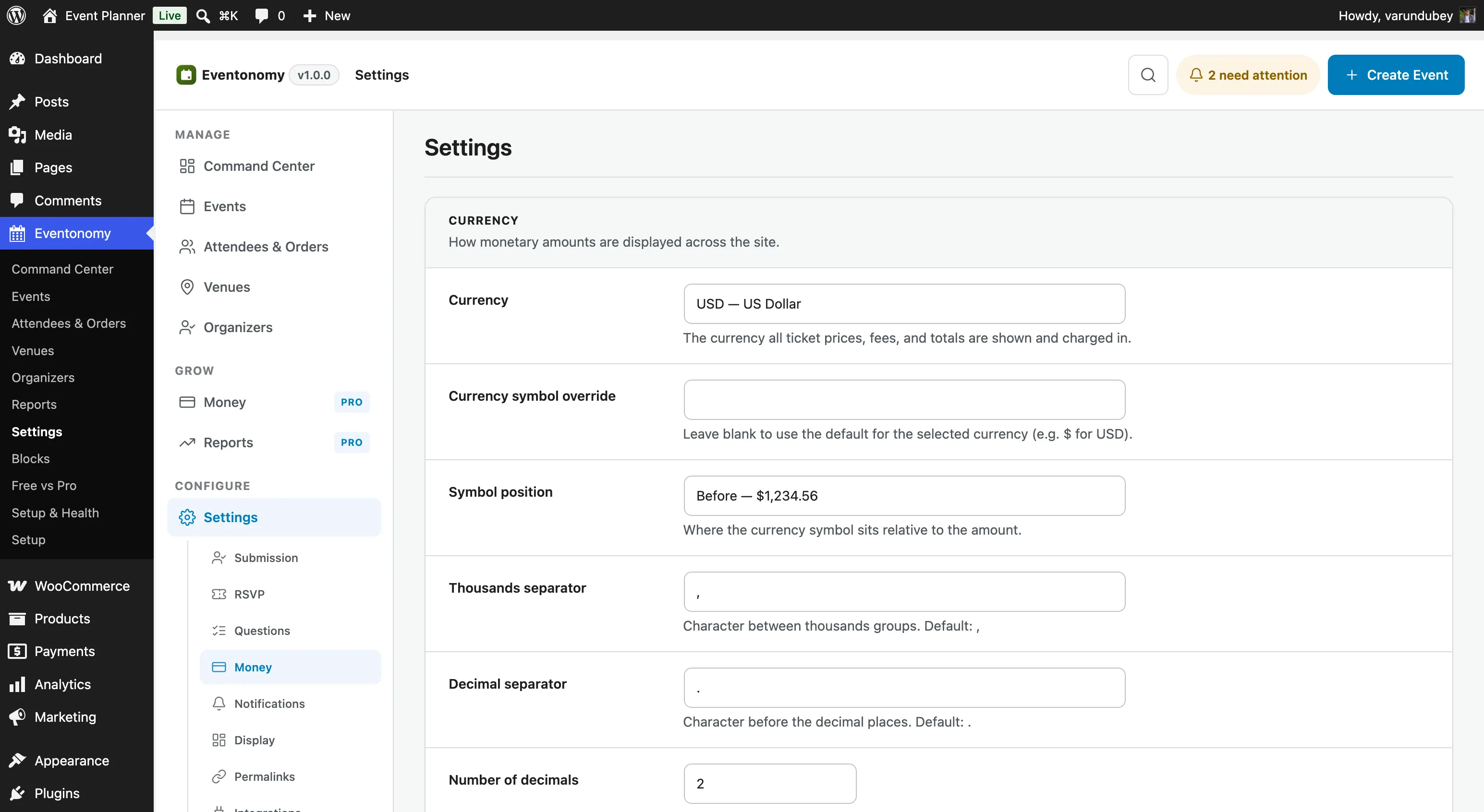 Payment gateway selector in Settings with Stripe selected and API key field visible